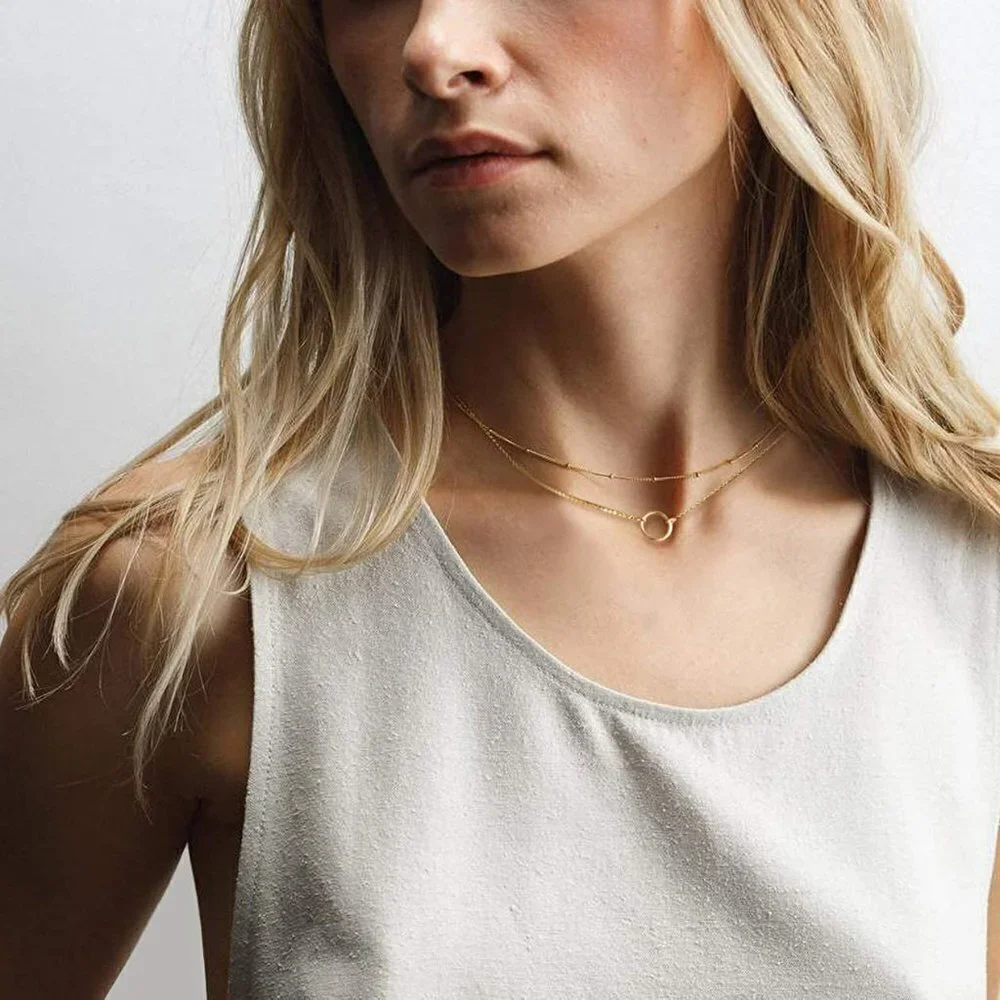 18K Gold Plated Handmade‎ Karma Circle Layered Pendant Necklace